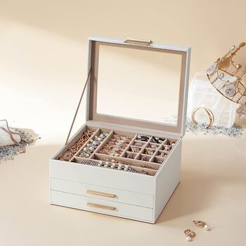 Three Layer Jewellery Organiser Box Case With Drawers, 5 of 12