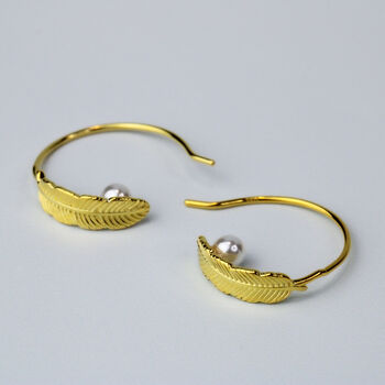 Gold Colour Sterling Silver Feather Hoop Earrings, 3 of 5