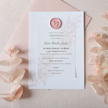 Pink Floral Christening Invitations, 3 of 7