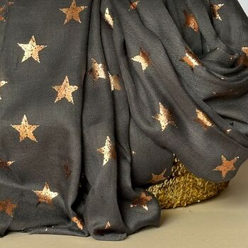 Antique Stars Print Scarf In Charcoal Grey, 3 of 4