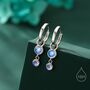 Sterling Silver Double Moonstone Dangle Huggie Hoop Earrings, thumbnail 1 of 12
