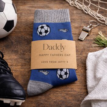 Football Themed Mens Bamboo Socks With Personalised Label Sleeve, 8 of 8