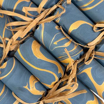 Blue And Gold Hand Marbled Christmas Crackers, 3 of 10