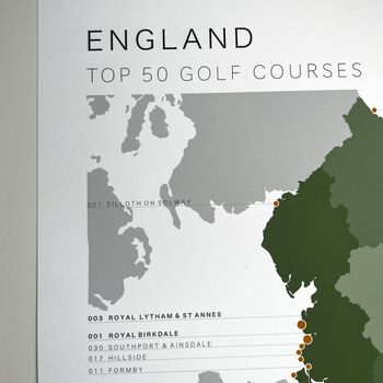 England Golf Map And Checklist Top 50 Courses Green, 2 of 6