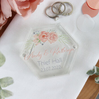 Hexagonal Acrylic Personalised Wedding Ring Box, 10 of 12