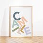 Personalised Name Print Muted Colour Stacked Letters, thumbnail 1 of 10