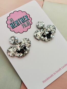 Koala Glitter Statement Earrings/ Australian Animal Jewellery Aussie Spirit Gift / Wildlife Conservation Gift Silver Glitter Animal / Birthday Gift Silver Statement, 2 of 5