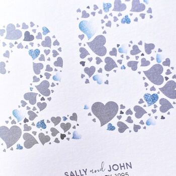Personalised Love Hearts Silver 25th Anniversary Card, 4 of 5