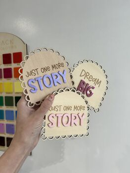 Wooden Kids Bedroom Shelf Sitter Story Sign Children’s Bedroom And Playroom Decor, 5 of 5