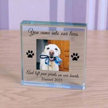 '… Left Paw Prints On Our Hearts' Pet Memory Photo Glass Token, 2 of 2