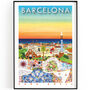 Barcelona, Spain Illustrated Travel Print, thumbnail 1 of 3