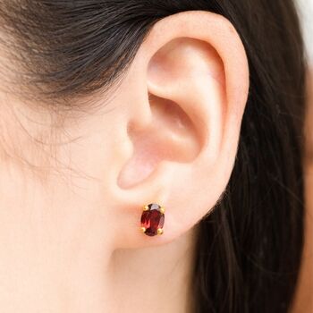 Garnet Oval Stud Earrings In Sterling Silver And Gold, 7 of 11