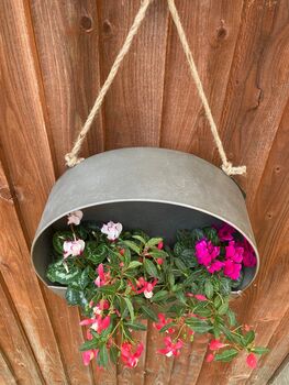 Silver Zinc Hanging Round Wall Planter 35cm Garden Pot, 8 of 9