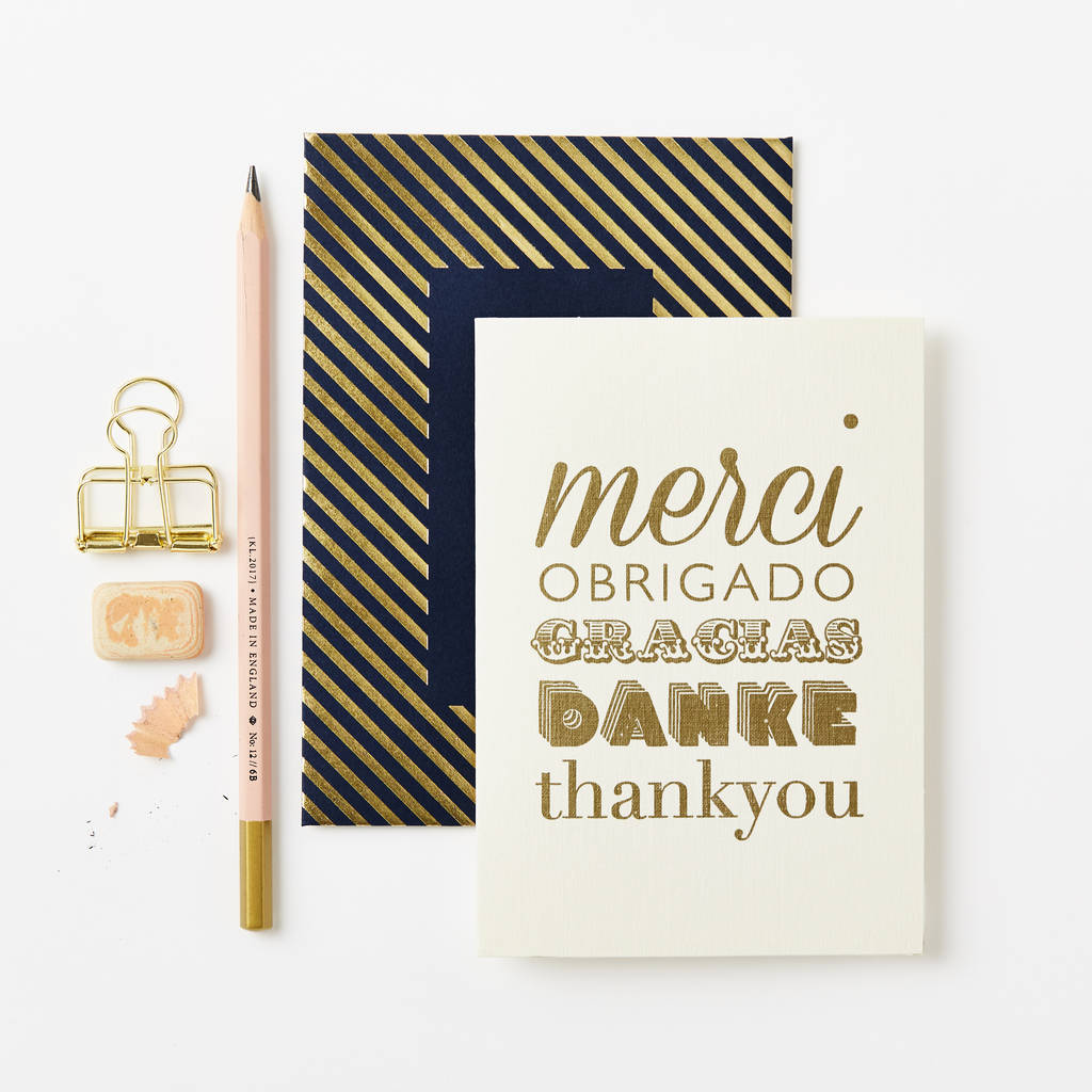 gold merci danke card by katie leamon | notonthehighstreet.com