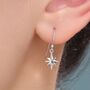 Minimalist Starburst Dangle Drop Hook Earrings In Sterling Silver, thumbnail 1 of 11