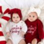 Santa Baby Christmas Embroidered Baby Knitted Romper, thumbnail 1 of 12