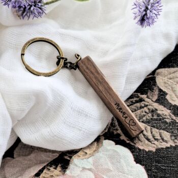 Personalised Engraved Long Walnut Keyring, 6 of 6
