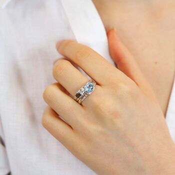 Organic Smokey Quartz And Blue Topaz Ring, 2 of 9