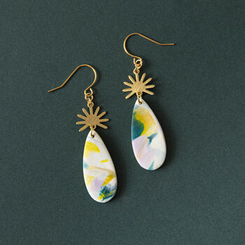 Colourful Watercolour Sun Drop Earrings In Teal, 3 of 3