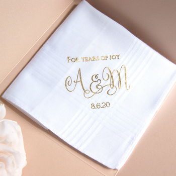 Wedding Gift Handkerchief Mens Monogram Tears Of Joy, 4 of 6