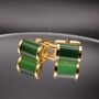 Gold Cufflinks Vintage Green Stone Cufflinks Mens Gift, thumbnail 3 of 5
