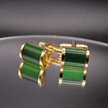 Gold Cufflinks Vintage Green Stone Cufflinks Mens Gift, 3 of 5