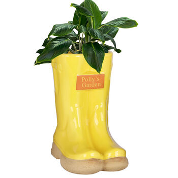 Personalised Large Yellow Welly Boots Planter, 2 of 11