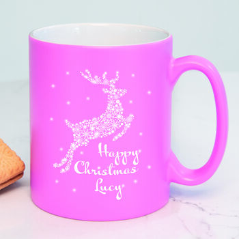 Personalised Blue Reindeer Christmas Mug, 3 of 4