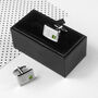 Engraved Rhodium Plated Birthstone Crystal Cufflink Set, thumbnail 4 of 12