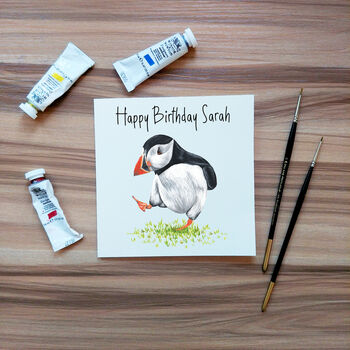 Illustrated Dancing Puffin Birthday Card, 3 of 6