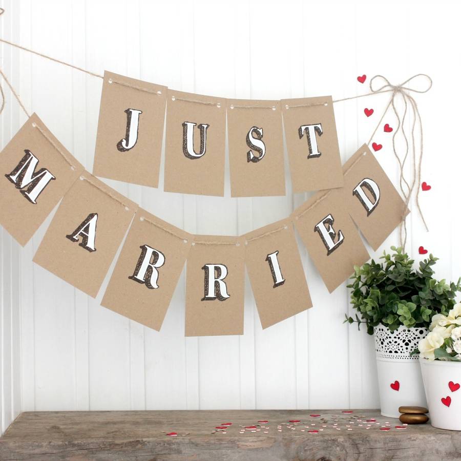 Just Married Handpainted Wedding Bunting, Decor, 1 of 3