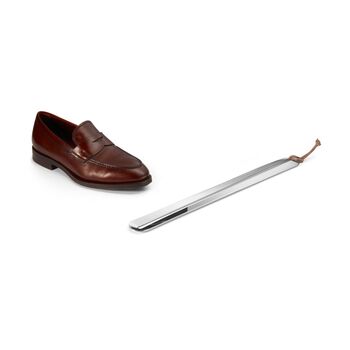 Shoe Horn Mirror Polished Steel And Real Leather Handle, 2 of 3
