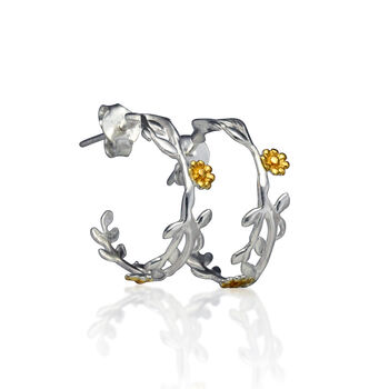Handmade Sterling Silver Daisy Hoop Earrings, 2 of 4