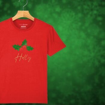 Glittery Holly Personalised Christmas T Shirt For Girls And Boys, 5 of 10