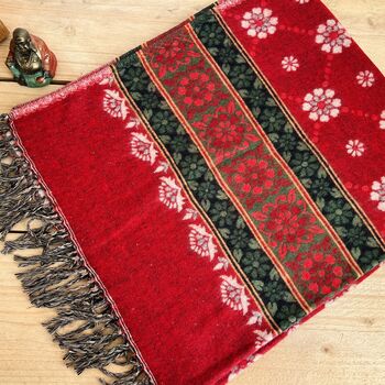Handwoven Red Boho Recycled Cotton Throw Blanket, 4 of 9