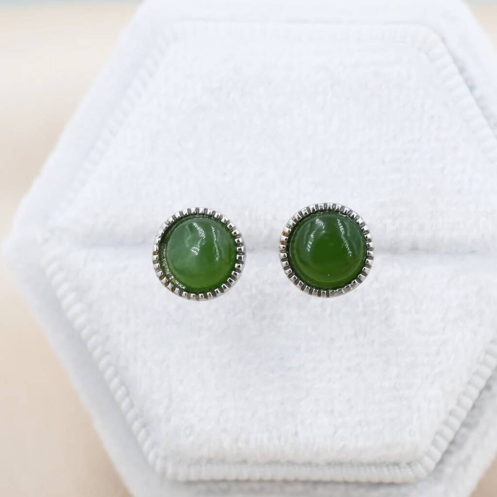 Natural Jade Stud Earrings In Sterling Silver By Silver Rain Silver