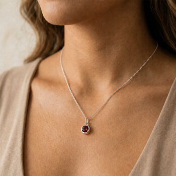 Personalised Sterling Silver January Garnet Birthstone Necklace, 3 of 7