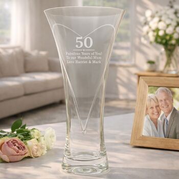 Wedding Anniversary Gift Engraved Crystal Glass Vase, 8 of 11
