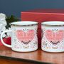 Pair Of Red And Pink Enamel Mugs For Couple, thumbnail 3 of 7