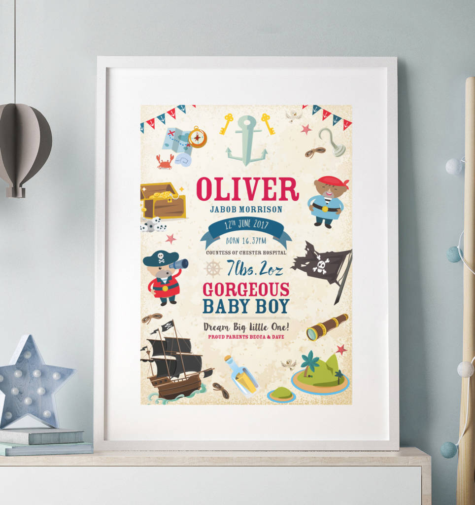 Personalised Pirate Birth Details Print By Over & Over