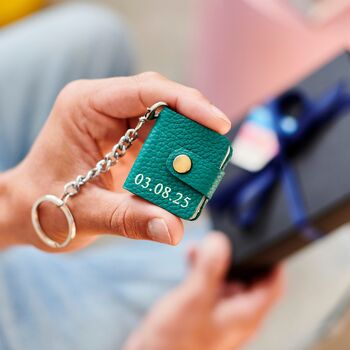 Personalised Leather Eight Photo Mini Book Keyring For Grandad With Hot Stamped Initials, Name Or Date, 10 of 12