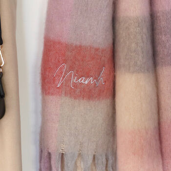 Personalised Checkered Oversized Scarf In Red And Pink, 3 of 4