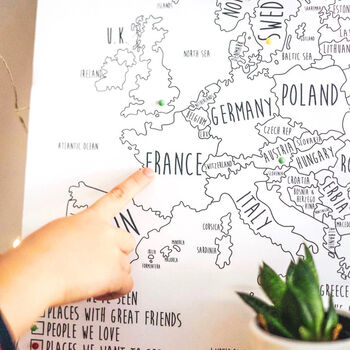 Personalised Europe Pin Board Map With Pins, 8 of 12