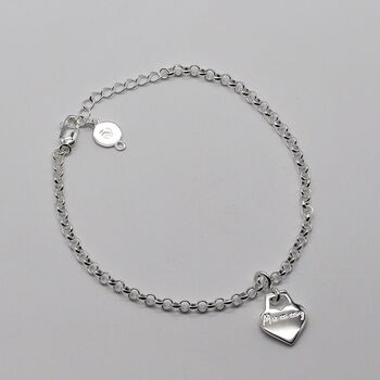 Sterling Silver 'Mummy' Engraved Heart Charm Bracelet, 5 of 8