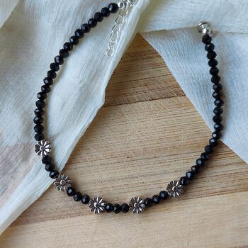 Black Beads Floral Indie Chain Boho Payal Anklet, 4 of 8