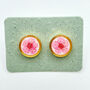 Ear Studs With Pink Flowers In White Lacquer, thumbnail 1 of 10