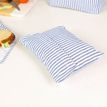 Set Of Three Striped Cotton Re Usable Work Lunch Bags, 6 of 11