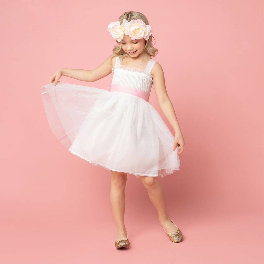 Ballet Tutu Tulle Flower Girl Dress, White And Pink, 1 of 6