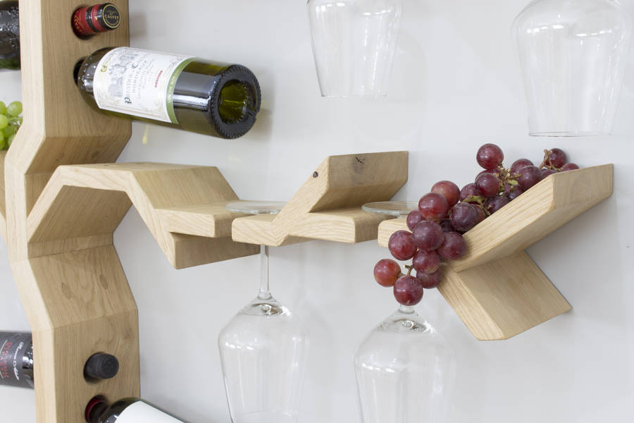 Solid Oak Wall Mounted Wine And Glass Rack By BespOak Interiors