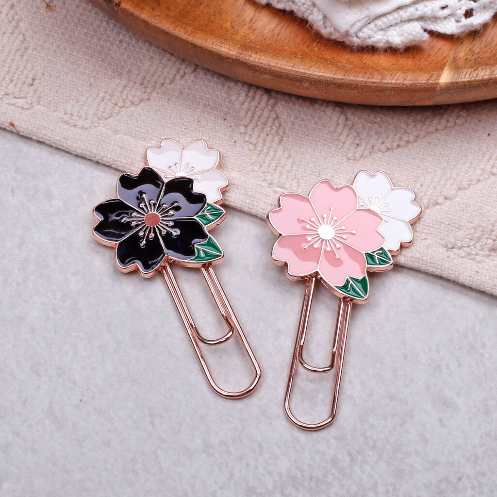 Black And Pink Floral Metal Paperclips, Two Pack, Bookmark Or Office Stationery, 1 of 5